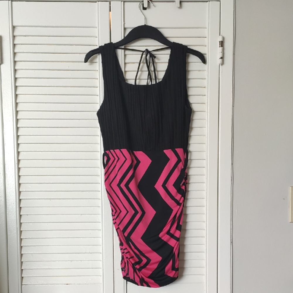 Pink and Black Geometric Women's Dress